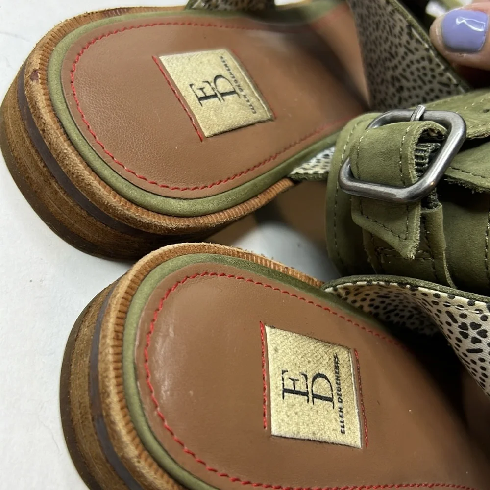 ED Ellen Degeneres Sanja Sandals Ankle Wrap Leather Suede Olive Comfort 7.5 37.5